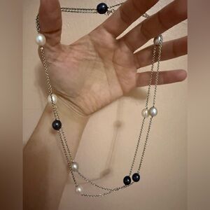 Long sterling silver pearl necklace